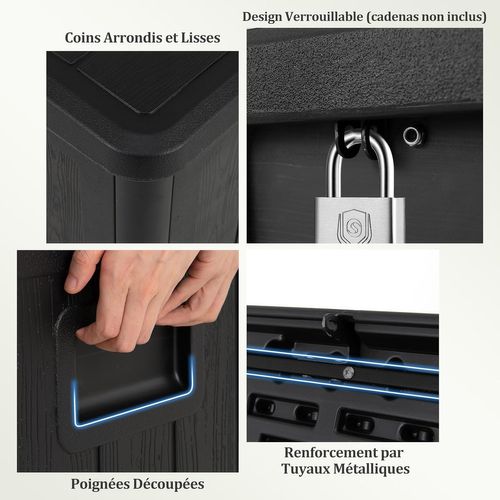 Coffre De Rangement Extérieure En Résine 378 L, Boîte De Rangement Imperméable (noir)