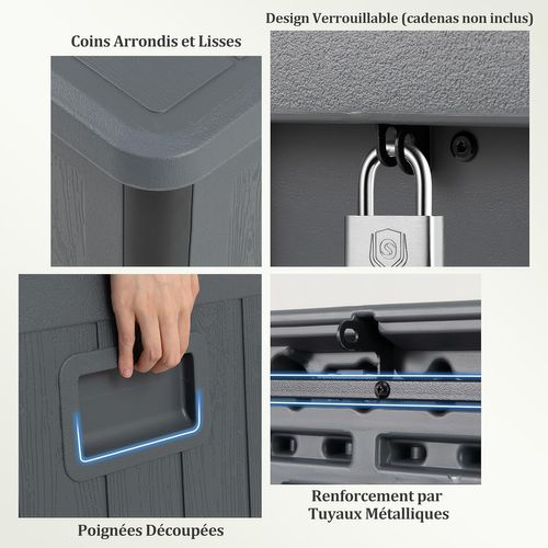 Coffre De Rangement Extérieure En Résine 378 L, Boîte De Rangement Imperméable (gris)