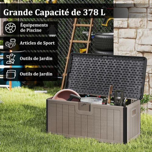 Coffre De Rangement Extérieure En Résine 378 L, Boîte De Rangement Imperméable (brun+noir)