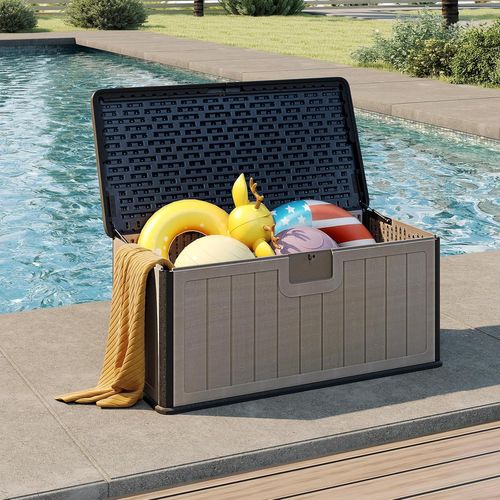 Coffre De Rangement Extérieure En Résine 378 L, Boîte De Rangement Imperméable (brun+noir)