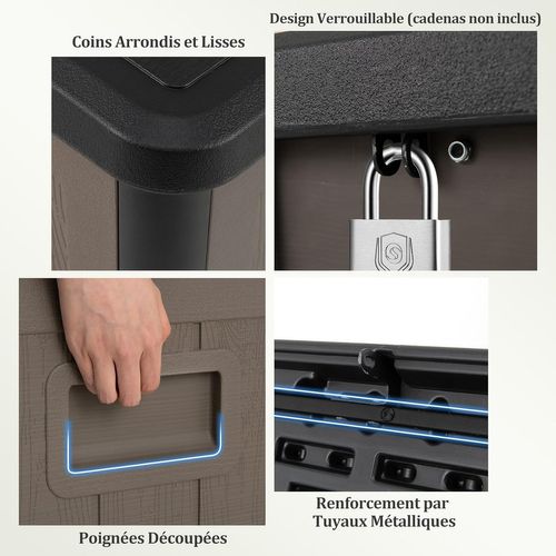 Coffre De Rangement Extérieure En Résine 378 L, Boîte De Rangement Imperméable (brun+noir)