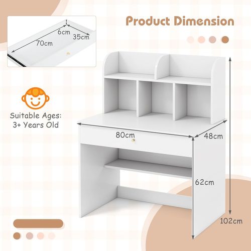 Bureau Enfant En Bois Avec 5 Compartiments et Tiroir,table Enfant ,charge 90kg, 3 Ans+ (blanc)