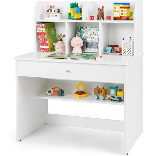Bureau Enfant En Bois Avec 5 Compartiments et Tiroir,table Enfant ,charge 90kg, 3 Ans+ (blanc)