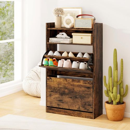 Meuble Chaussure Entree, 2 Portes Abattants, Étagères Réglables, 60 X 24 X 102 Cm (industriel)