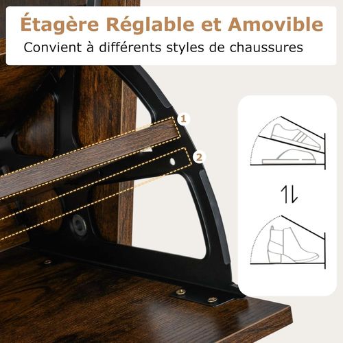 Meuble Chaussure Entree, 2 Portes Abattants, Étagères Réglables, 60 X 24 X 102 Cm (industriel)