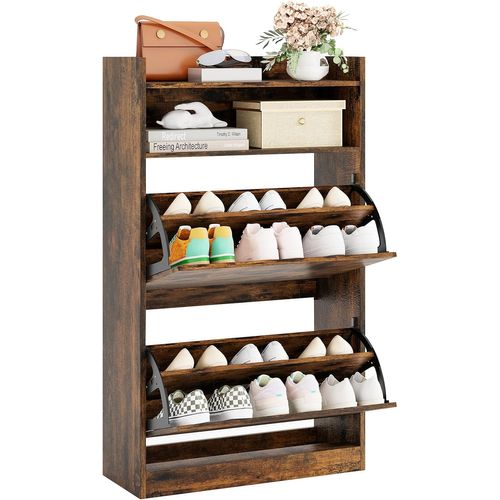 Meuble Chaussure Entree, 2 Portes Abattants, Étagères Réglables, 60 X 24 X 102 Cm (industriel)