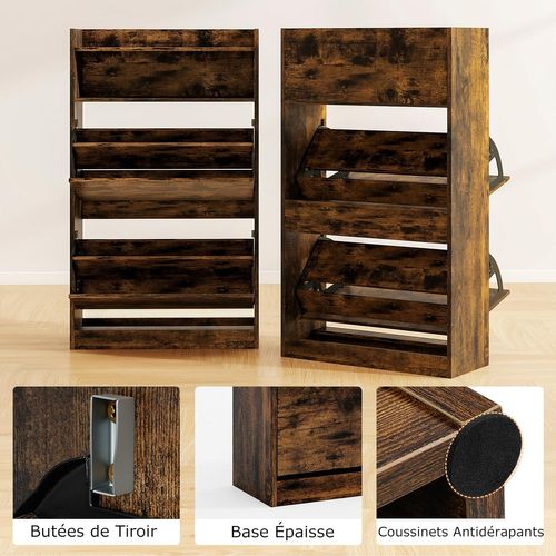 Meuble Chaussure Entree, 2 Portes Abattants, Étagères Réglables, 60 X 24 X 102 Cm (industriel)