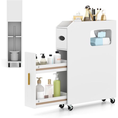 Petit Meuble De Salle De Bain, Meuble De Rangement Fin De 16 Cm Sur Roulette,blanc