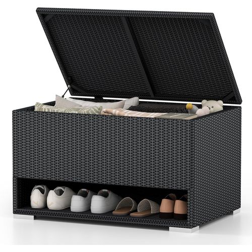 Coffre De Rangement Extérieure En Osier 186 L, Boîte De Rangement Avec Étagère à Chaussures