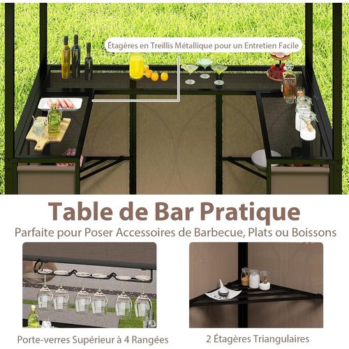 Tonnelle De Barbecue 3 Pièces Extérieur Avec 2 Chaises Pliables Auvent et Table De Bar (marron)