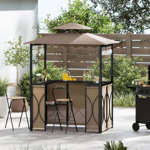 Tonnelle De Barbecue 3 Pièces Extérieur Avec 2 Chaises Pliables Auvent et Table De Bar (marron)