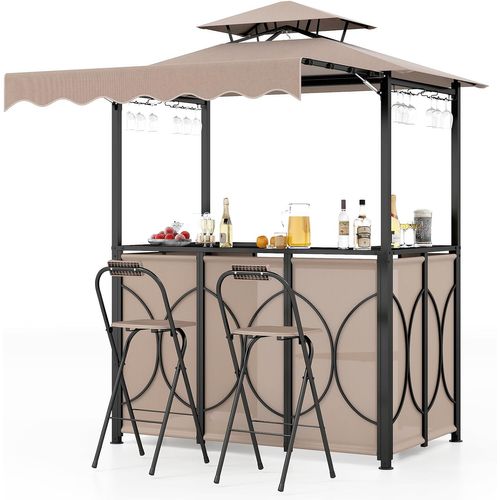 Tonnelle De Barbecue 3 Pièces Extérieur Avec 2 Chaises Pliables Auvent et Table De Bar (marron)