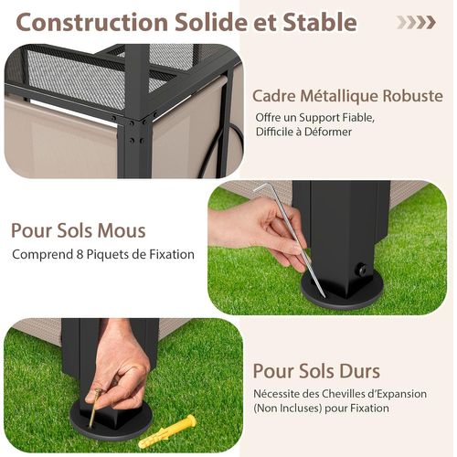 Tonnelle De Barbecue 3 Pièces Extérieur Avec 2 Chaises Pliables Auvent et Table De Bar (marron)