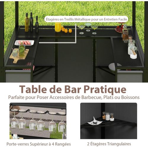 Tonnelle De Barbecue 3 Pièces Extérieur Avec 2 Chaises Pliables Auvent et Table De Bar (gris)