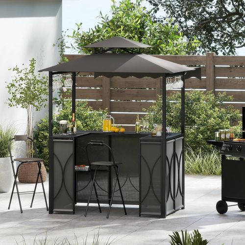Tonnelle De Barbecue 3 Pièces Extérieur Avec 2 Chaises Pliables Auvent et Table De Bar (gris)