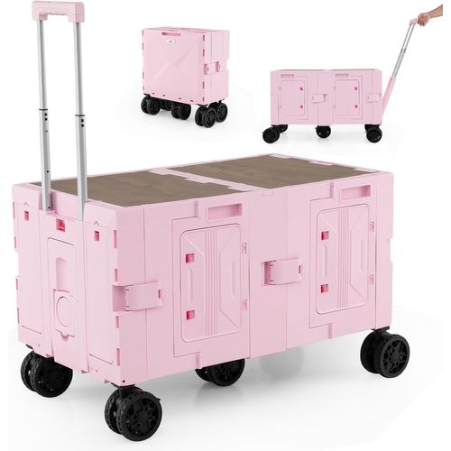 Grand Chariot De Plage Pliable Avec Caisses De Rangement à 2 Niveaux, 5 Roues Pivotantes (rose)