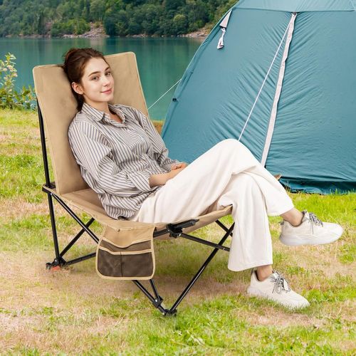 Chaise Pliante Camping, Réglable En 4 Positions, Siège Rembourré, Poche Latérale