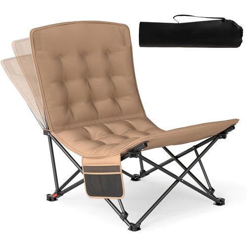 Chaise Pliante Camping, Réglable En 4 Positions, Siège Rembourré, Poche Latérale