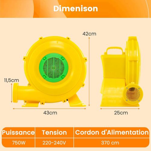 Gonfleur Électrique 750w Avec Poignée et Piquets De Sol, Cordon 4m et Couvercle En Maille
