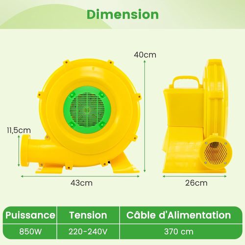 Gonfleur Électrique 850w Avec Poignée et Piquets De Sol, Cordon 4m et Couvercle En Maille