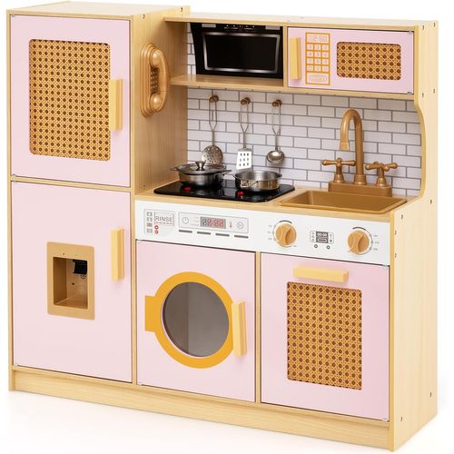 Cuisine Enfant 84x25x80cm Avec Lumière Et Sons, Distributeur D'eau, Machine à Laver,rose