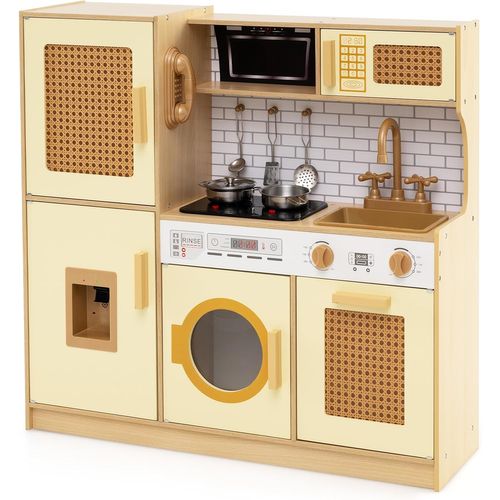 Cuisine Enfant 84x25x80cm Avec Lumière Et Sons, Distributeur D'eau, Machine à Laver,jaune