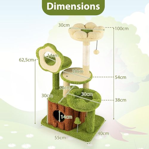 Arbre à Chat 100 Cm, Arbre à Chat Cactus, Condo, Poteaux à Griffer En Sisal, 55 X 40 X 100 Cm