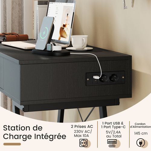 Coiffeuse Avec Miroir, Coiffeuse Avec Rangement, Station De Charge, Plateau Rabattable (noir)