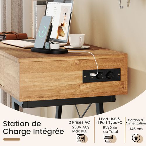 2 En 1 Coiffeuse Avec Miroir, Coiffeuse Avec Rangement, Station De Charge, 6 Compartiments (naturel)