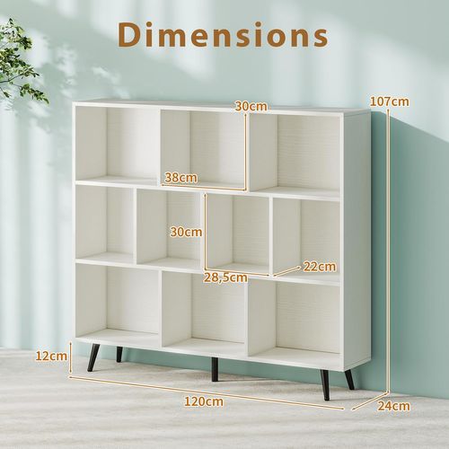 Bibliothèque Étagère à 10 Cubes,120 Cm Étagère De Rangement Scandinave Avec 5 Pieds Métallique,blanc