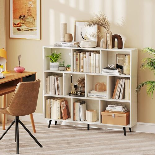 Bibliothèque Étagère à 10 Cubes,120 Cm Étagère De Rangement Scandinave Avec 5 Pieds Métallique,blanc