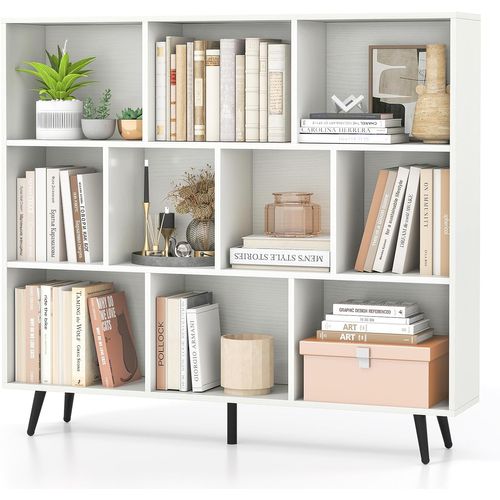 Bibliothèque Étagère à 10 Cubes,120 Cm Étagère De Rangement Scandinave Avec 5 Pieds Métallique,blanc