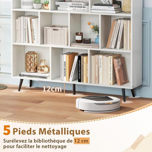 Bibliothèque Étagère à 10 Cubes,120 Cm Étagère De Rangement Scandinave Avec 5 Pieds Métallique,blanc