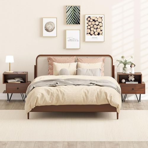 Table De Chevet Lot De 2 Avec Tiroir, 4 Pieds En Métal Surélevés, Table De Nuit (noyer)