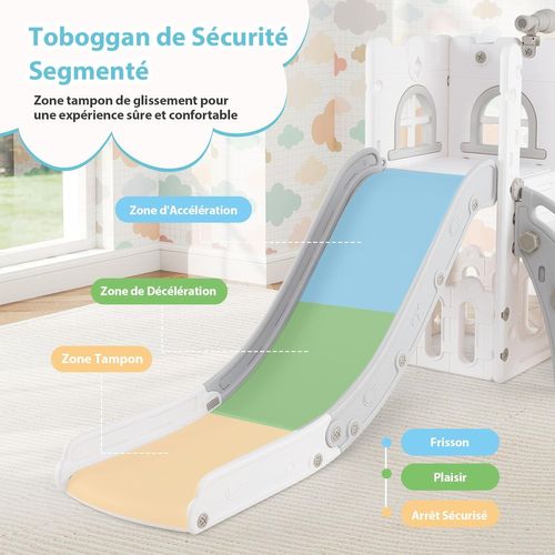 6 En 1 Toboggan Enfant En Hdpe Avec Panier De Basket et Télescope, Aire De Jeux (gris+blanc)