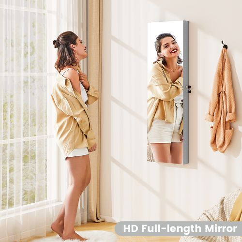 Armoire à Bijoux Mural Avec Miroir Et Lumière LED Armoire De Rangement Accrochée à La Porte (gris)