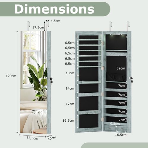 Armoire à Bijoux Mural Avec Miroir Et Lumière LED Armoire De Rangement Accrochée à La Porte (bleu)