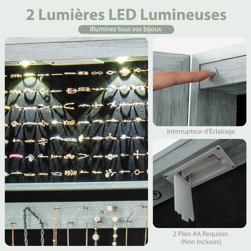 Armoire à Bijoux Mural Avec Miroir Et Lumière LED Armoire De Rangement Accrochée à La Porte (bleu)