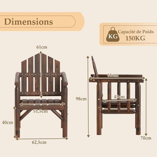Fauteuil De Jardin Exterieur En Bois, Chaise De Jardin, Dossier Haut Incliné  (brun,1 Place)