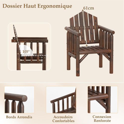 Fauteuil De Jardin Exterieur En Bois, Chaise De Jardin, Dossier Haut Incliné  (brun,1 Place)