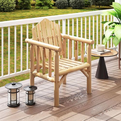 Fauteuil De Jardin Exterieur En Bois, Chaise De Jardin, Dossier Haut Incliné (naturel,1 Place)