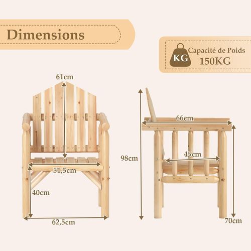 Fauteuil De Jardin Exterieur En Bois, Chaise De Jardin, Dossier Haut Incliné (naturel,1 Place)