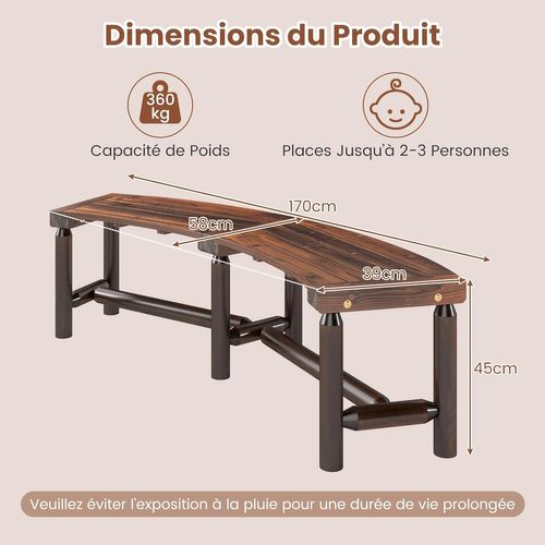 Banc Exterieur Jardin Incurvé En Bois, Bois De Sapin Et De Pin, 170 X 58 X 45 Cm (brun)