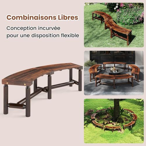 Banc Exterieur Jardin Incurvé En Bois, Bois De Sapin Et De Pin, 170 X 58 X 45 Cm (brun)