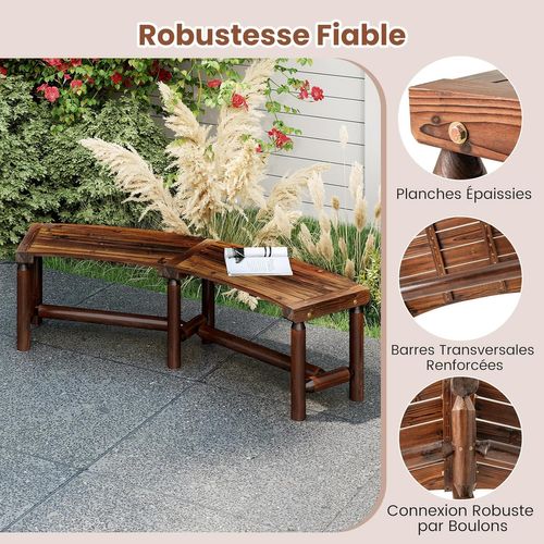 Banc Exterieur Jardin Incurvé En Bois, Bois De Sapin Et De Pin, 170 X 58 X 45 Cm (brun)