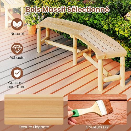 Banc Exterieur Jardin Incurvé En Bois, Bois De Sapin Et De Pin, 170 X 58 X 45 Cm (naturel)