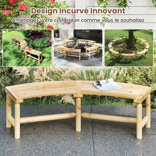 Banc Exterieur Jardin Incurvé En Bois, Bois De Sapin Et De Pin, 170 X 58 X 45 Cm (naturel)