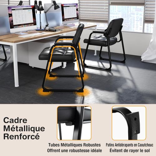 Lot De 2 Chaises De Salles De Réunion, Ergonomique Avec Cadre Métallique et Accoudoirs Rembourrés
