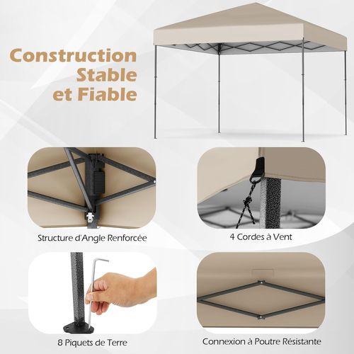 Tonnelle De Jardin Escamotable 295x295cm, Tente De Jardin Pliable Avec Sac De Transport (beige)