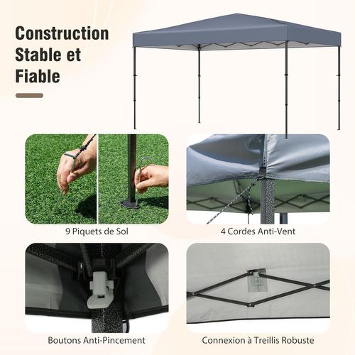 Tonnelle De Jardin Pliable 365 X 225cm, Tente De Jardin Portable Avec Sac De Transport  (gris)